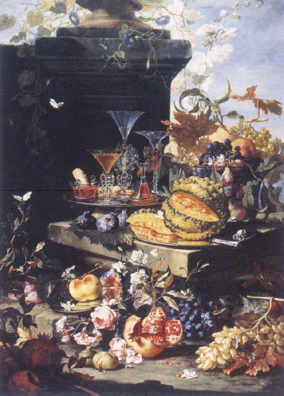 Christian Berentz Flowers of fruits and tray with chalkboard glasses out of blown glass oil painting picture